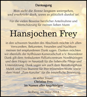 Traueranzeige von Hansjochen Frey von Super Sonntag SGH Mansf. Land