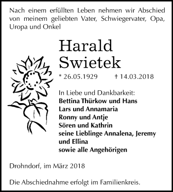 Traueranzeige von Harald Swietek von Mitteldeutsche Zeitung Aschersleben