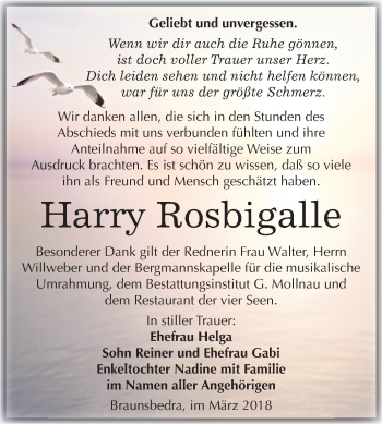 Traueranzeige von Harry Rosbigalle von Mitteldeutsche Zeitung Merseburg/Querfurt