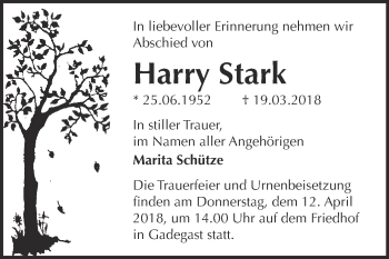 Traueranzeige von Harry Stark von WVG - Wochenspiegel Wittenberg