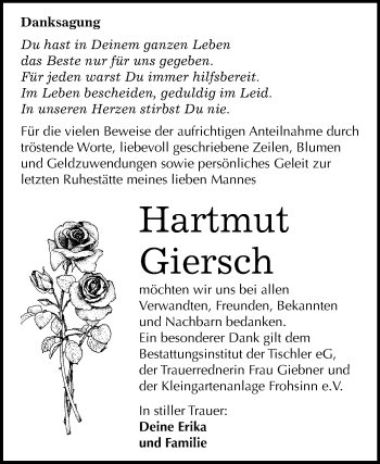 Traueranzeige von Hartmut Giersch von Mitteldeutsche Zeitung