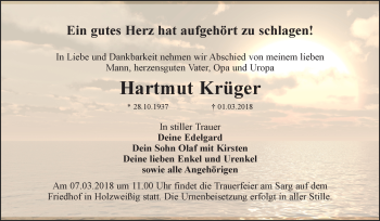 Traueranzeige von Hartmut Krüger von Mitteldeutsche Zeitung Bitterfeld