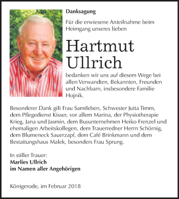 Traueranzeige von Hartmut Ullrich von WVG - Wochenspiegel Quedlinburg