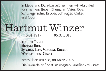 Traueranzeige von Hartmut Winzer von Mitteldeutsche Zeitung