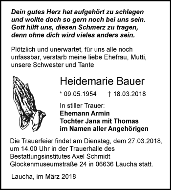 Traueranzeige von Heidemarie Bauer von Mitteldeutsche Zeitung