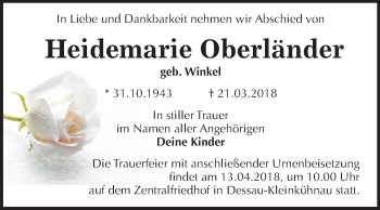 Traueranzeige von Heidemarie Oberländer von Mitteldeutsche Zeitung