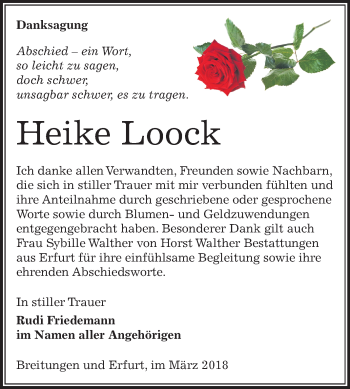Traueranzeige von Heike Loock von Mitteldeutsche Zeitung Sangerhausen