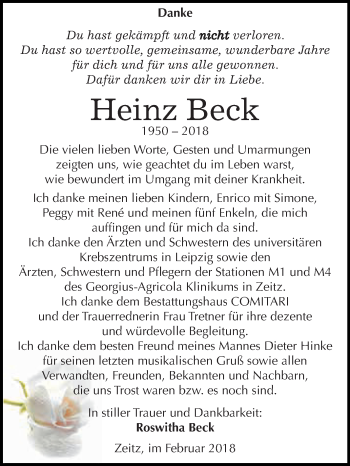 Traueranzeige von Heinz Beck von Super Sonntag Zeitz