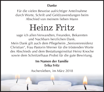 Traueranzeige von Heinz Fritz von Mitteldeutsche Zeitung Aschersleben