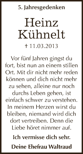 Traueranzeige von Heinz Kühnelt von Super Sonntag Dessau / Köthen