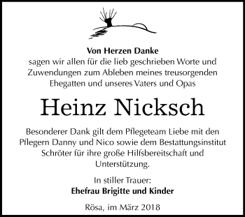 Traueranzeige von Heinz Nicksch von Mitteldeutsche Zeitung Bitterfeld