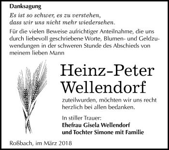 Traueranzeige von Heinz-Peter Wellendorf von Mitteldeutsche Zeitung