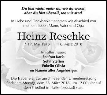 Traueranzeige von Heinz Reschke von Mitteldeutsche Zeitung Halle/Saalkreis