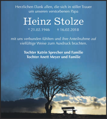 Traueranzeige von Heinz Stolze von WVG - Wochenspiegel Dessau / Köthen