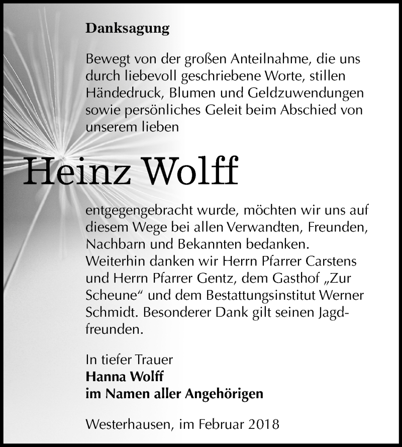  Traueranzeige für Heinz Wolff vom 10.03.2018 aus Mitteldeutsche Zeitung