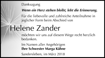 Traueranzeige von Helene Zander von Mitteldeutsche Zeitung