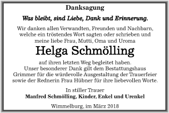 Traueranzeige von Helga Schmölling von Mitteldeutsche Zeitung