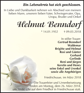 Traueranzeige von Helmut Benndorf von Mitteldeutsche Zeitung Aschersleben