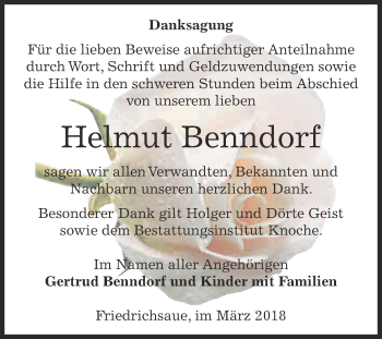 Traueranzeige von Helmut Benndorf von Super Sonntag Aschersleben