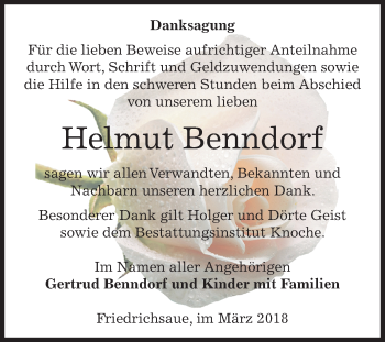 Traueranzeige von Helmut Benndorf von Mitteldeutsche Zeitung Aschersleben