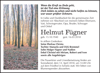 Traueranzeige von Helmut Fügner von WVG - Wochenspiegel Quedlinburg