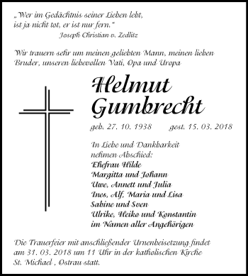 Traueranzeige von Helmut Gumbrecht von Mitteldeutsche Zeitung Halle/Saalkreis
