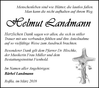 Traueranzeige von Helmut Landmann von Mitteldeutsche Zeitung Sangerhausen