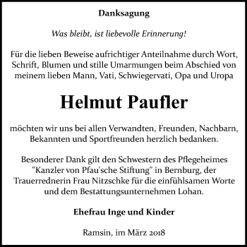 Traueranzeige von Helmut Paufler von Mitteldeutsche Zeitung Bitterfeld