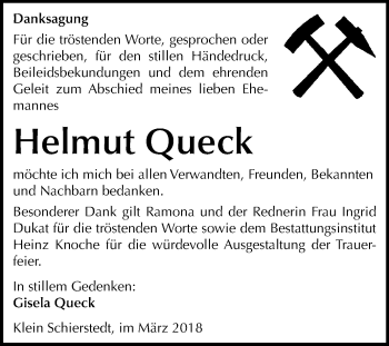 Traueranzeige von Helmut Queck von Mitteldeutsche Zeitung Aschersleben