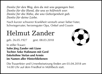 Traueranzeige von Helmut Zander von Mitteldeutsche Zeitung Bitterfeld