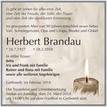 Traueranzeige von Herbert Brandau von Mitteldeutsche Zeitung