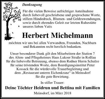 Traueranzeige von Herbert Michelmann von Mitteldeutsche Zeitung Dessau-Roßlau