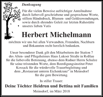 Traueranzeige von Herbert Michelmann von WVG - Wochenspiegel Dessau / Köthen