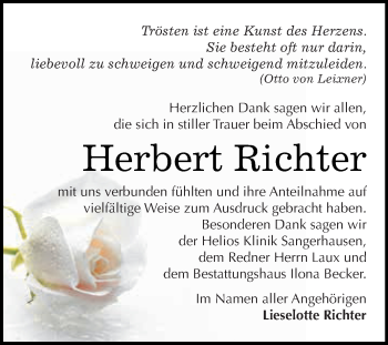 Traueranzeige von Herbert Richter von Super Sonntag SGH Mansf. Land