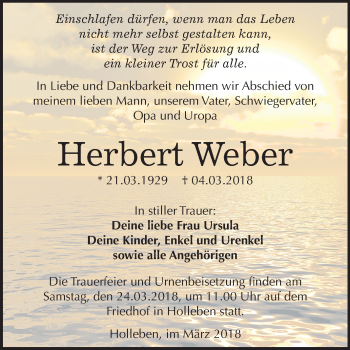 Traueranzeige von Herbert Weber von Mitteldeutsche Zeitung Halle/Saalkreis