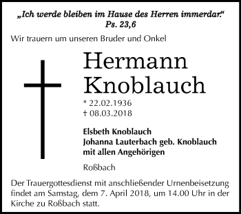Traueranzeige von Hermann Knoblauch von Mitteldeutsche Zeitung