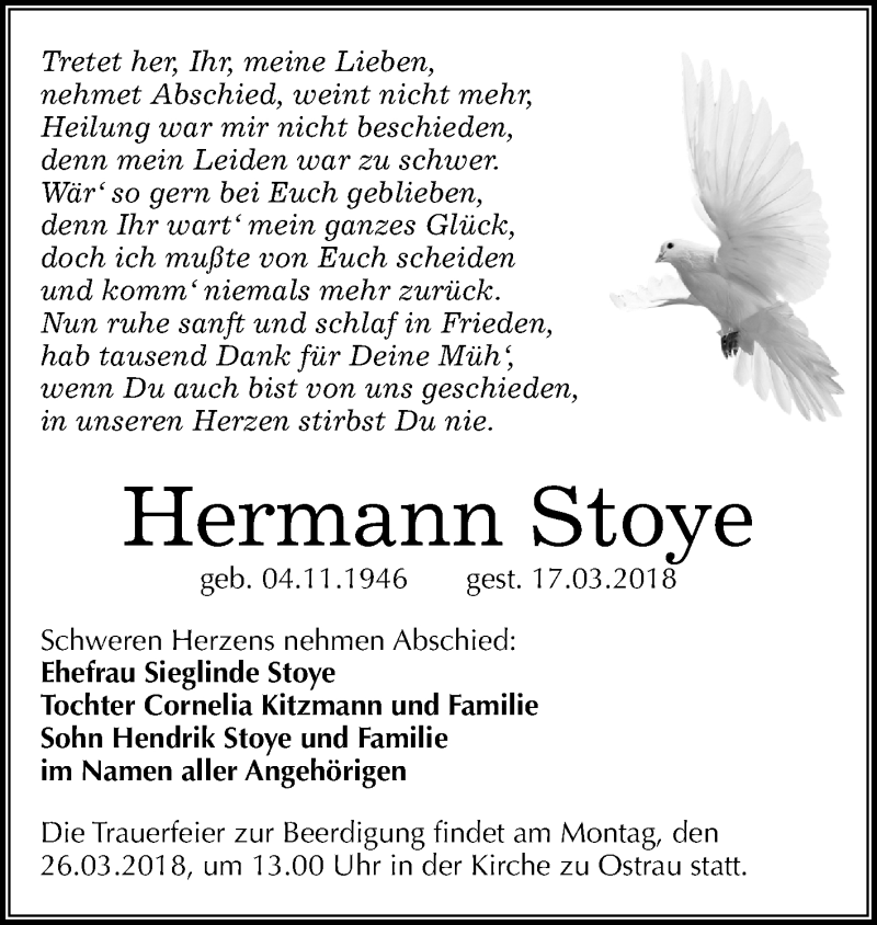  Traueranzeige für Hermann Stoye vom 21.03.2018 aus Mitteldeutsche Zeitung Halle/Saalkreis