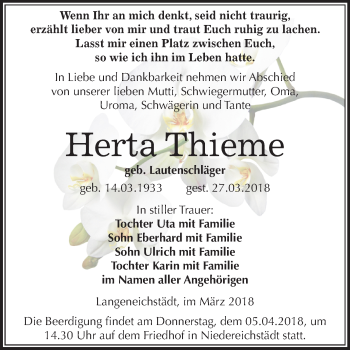 Traueranzeige von Herta Thieme von Mitteldeutsche Zeitung Merseburg/Querfurt
