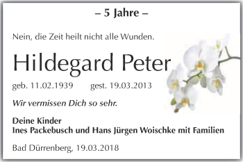 Traueranzeige von Hildegard Peter von Super Sonntag Merseburg