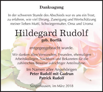 Traueranzeige von Hildegard Rudolf von Mitteldeutsche Zeitung