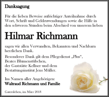 Traueranzeige von Hilmar Richmann von Mitteldeutsche Zeitung Aschersleben
