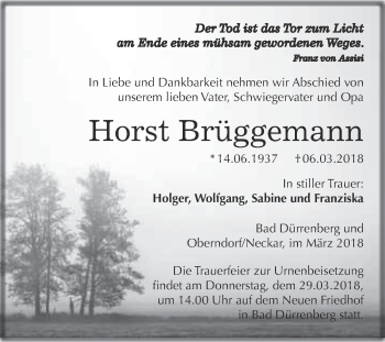 Traueranzeige von Horst Brüggemann von Super Sonntag Merseburg