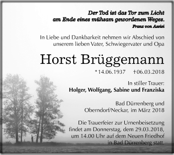 Traueranzeige von Horst Brüggemann von Mitteldeutsche Zeitung Merseburg/Querfurt