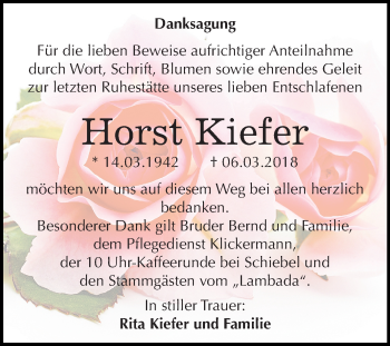 Traueranzeige von Horst Kiefer von Mitteldeutsche Zeitung Bitterfeld