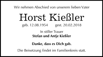 Traueranzeige von Horst Kießler von Mitteldeutsche Zeitung Sangerhausen