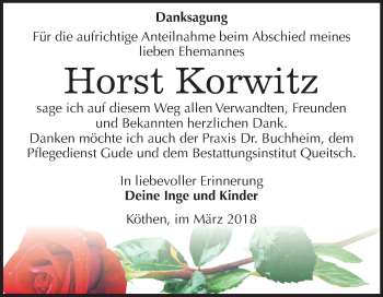 Traueranzeige von Horst Korwitz von Mitteldeutsche Zeitung