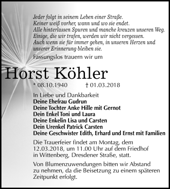 Traueranzeige von Horst Köhler von Mitteldeutsche Zeitung