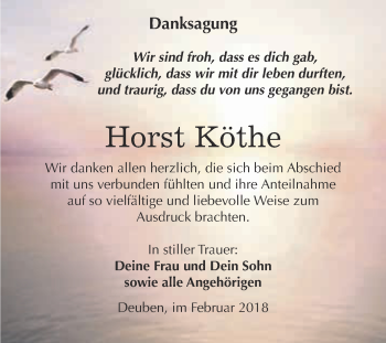Traueranzeige von Horst Köthe von Super Sonntag Zeitz