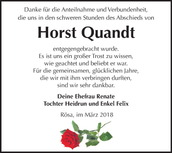 Traueranzeige von Horst Quandt von Mitteldeutsche Zeitung Bitterfeld