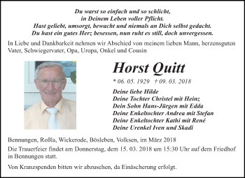 Traueranzeige von Horst Quitt von Mitteldeutsche Zeitung Sangerhausen